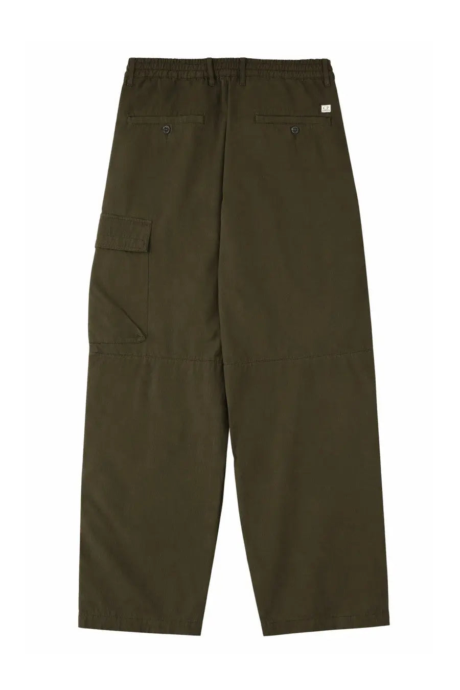 Olive green cargo pants with elastic waistband and flap pockets from c.p. company men’s pantalone cargo con patch green