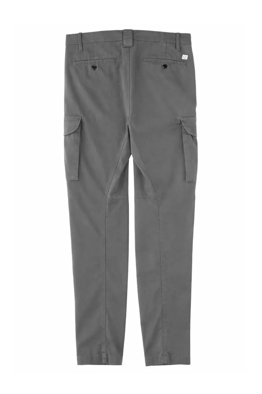 C.p. company men’s gray cargo pants with reinforced knee patches and flap pockets for durable wear