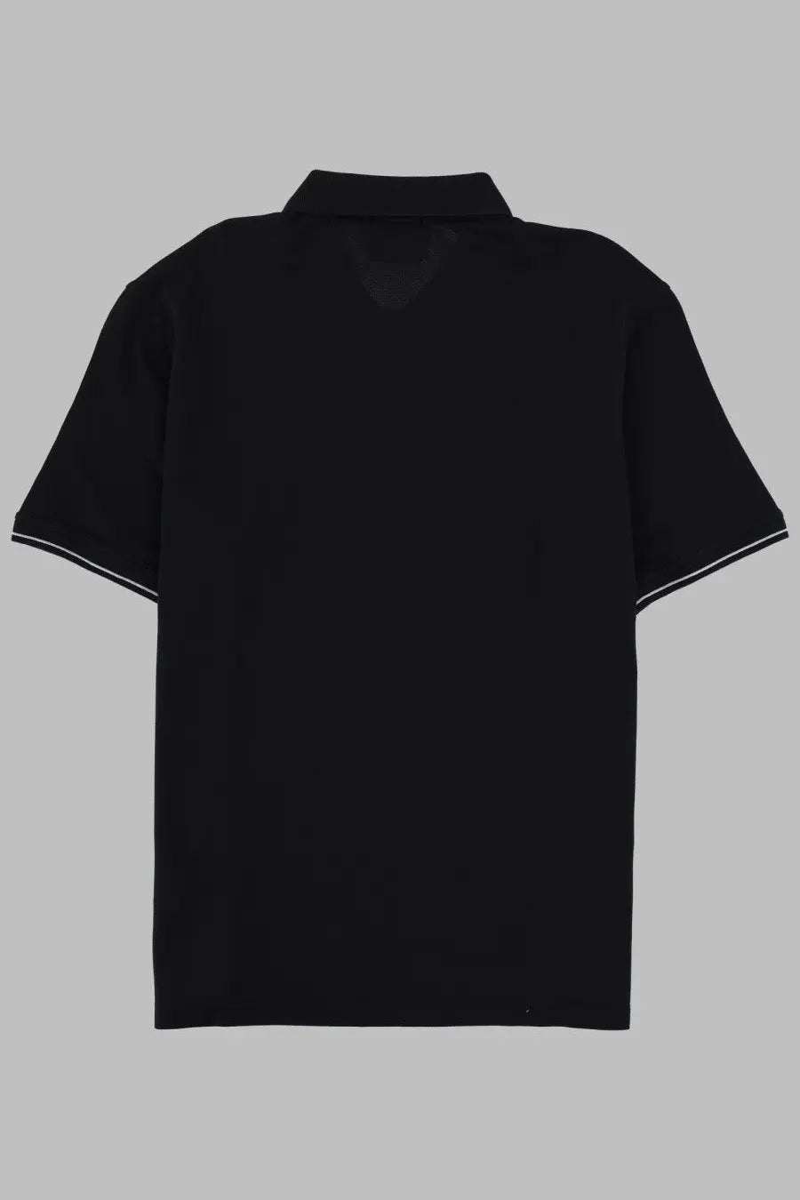 C.P. Company men’s black polo shirt with short sleeves and white trim on collar and sleeve edges