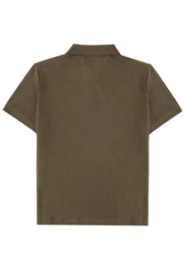 Olive green short-sleeved polo shirt with classic collar and neat stitching from c.p. company mens polo green collection