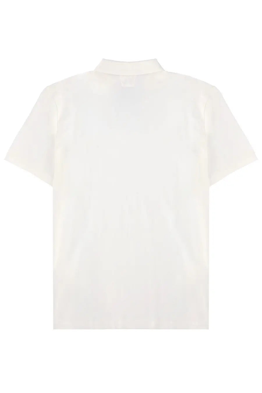 C P Company men’s polo white short-sleeved collared shirt with a clean minimalist design in cotton