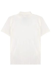 C P Company men’s polo white short-sleeved collared shirt with a clean minimalist design in cotton