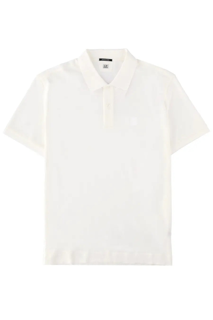 C.P. Company men’s white short-sleeved polo shirt with classic collar and subtle embroidered logo on chest