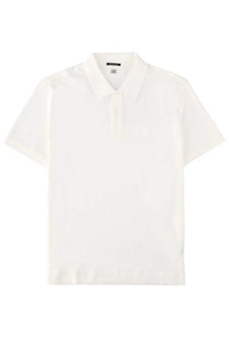 C P Company men’s white short-sleeved polo shirt with classic collar and subtle embroidered logo on the chest