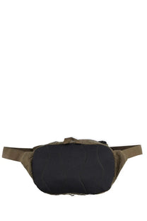 C.p. company men’s pouch nylon green olive green and black quilted waist pack with mesh back panel shown from the back