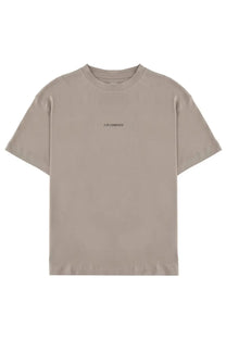 Beige short-sleeved crew neck cotton t-shirt with subtle black c.p. logo by C.P. Company men’s shirt