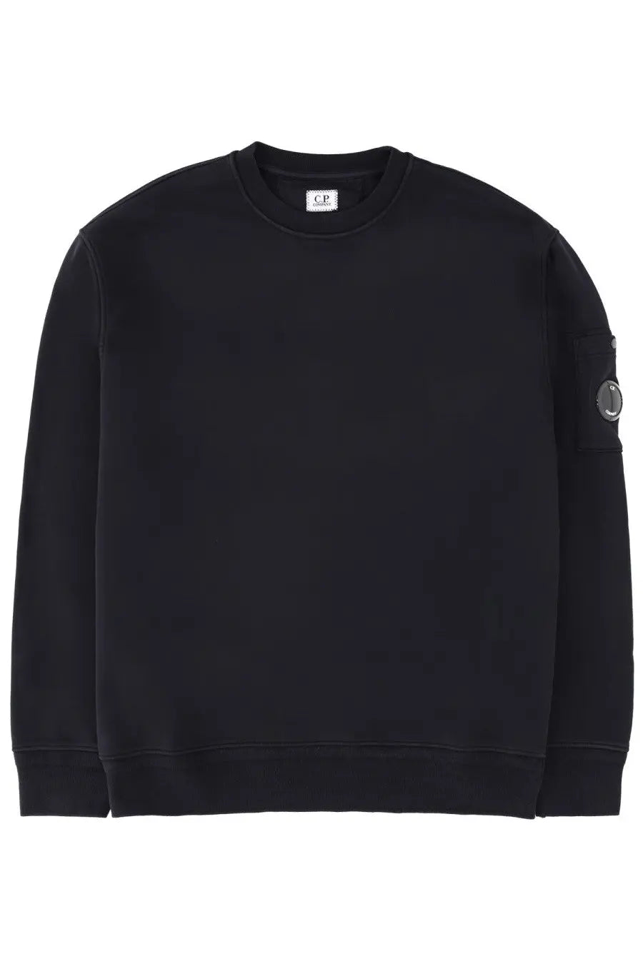 Black c.p. company men’s sweatshirt in blue with logo patch and soft cotton fabric for casual wear