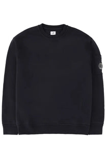 Black c.p. company men’s sweatshirt in blue with logo patch and soft cotton fabric for casual wear
