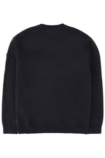 Black crewneck sweatshirt with subtle textured finish and ribbed cuffs by c.p. company men’s sweatshirt blue