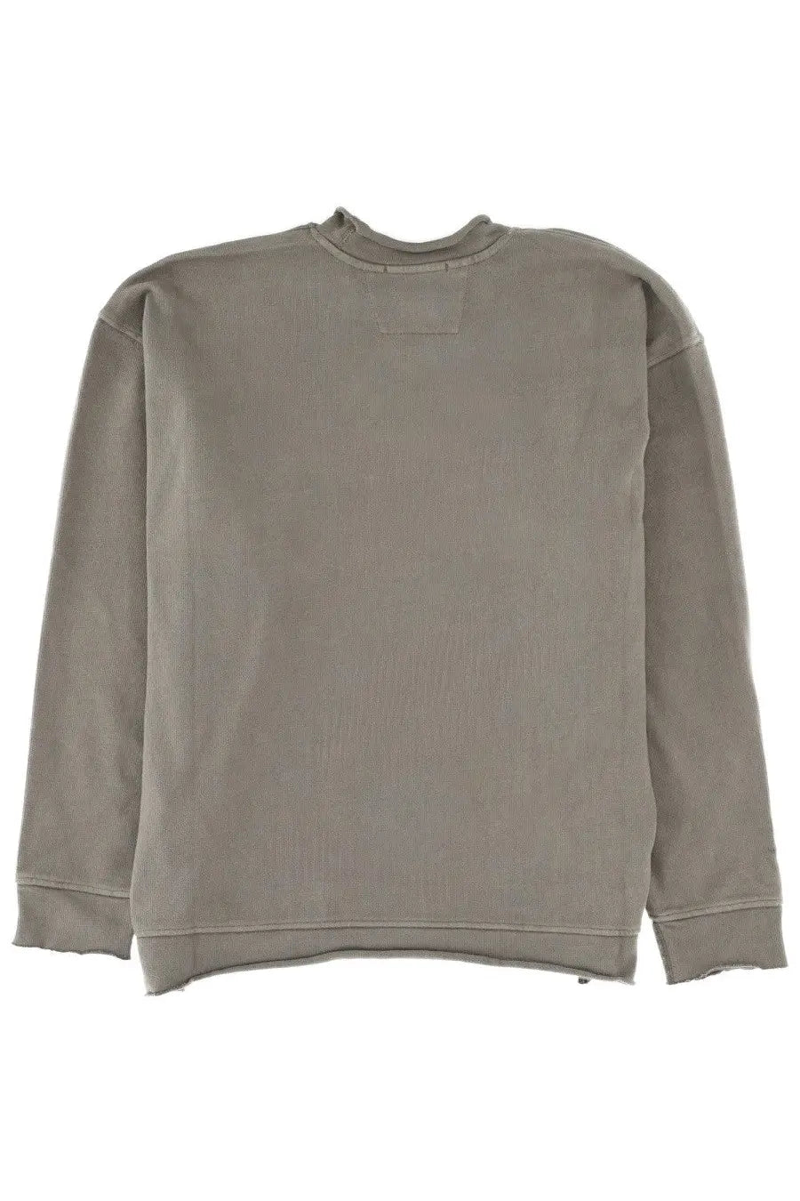 C P Company men’s sweatshirt grey in muted olive green with soft cotton texture and ribbed cuffs long sleeves crewneck