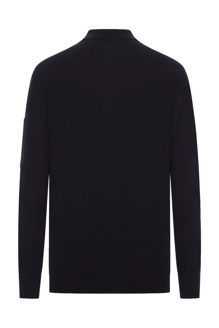 C.p. company men’s black wool polo shirt with long sleeves ribbed collar and subtle seam detail