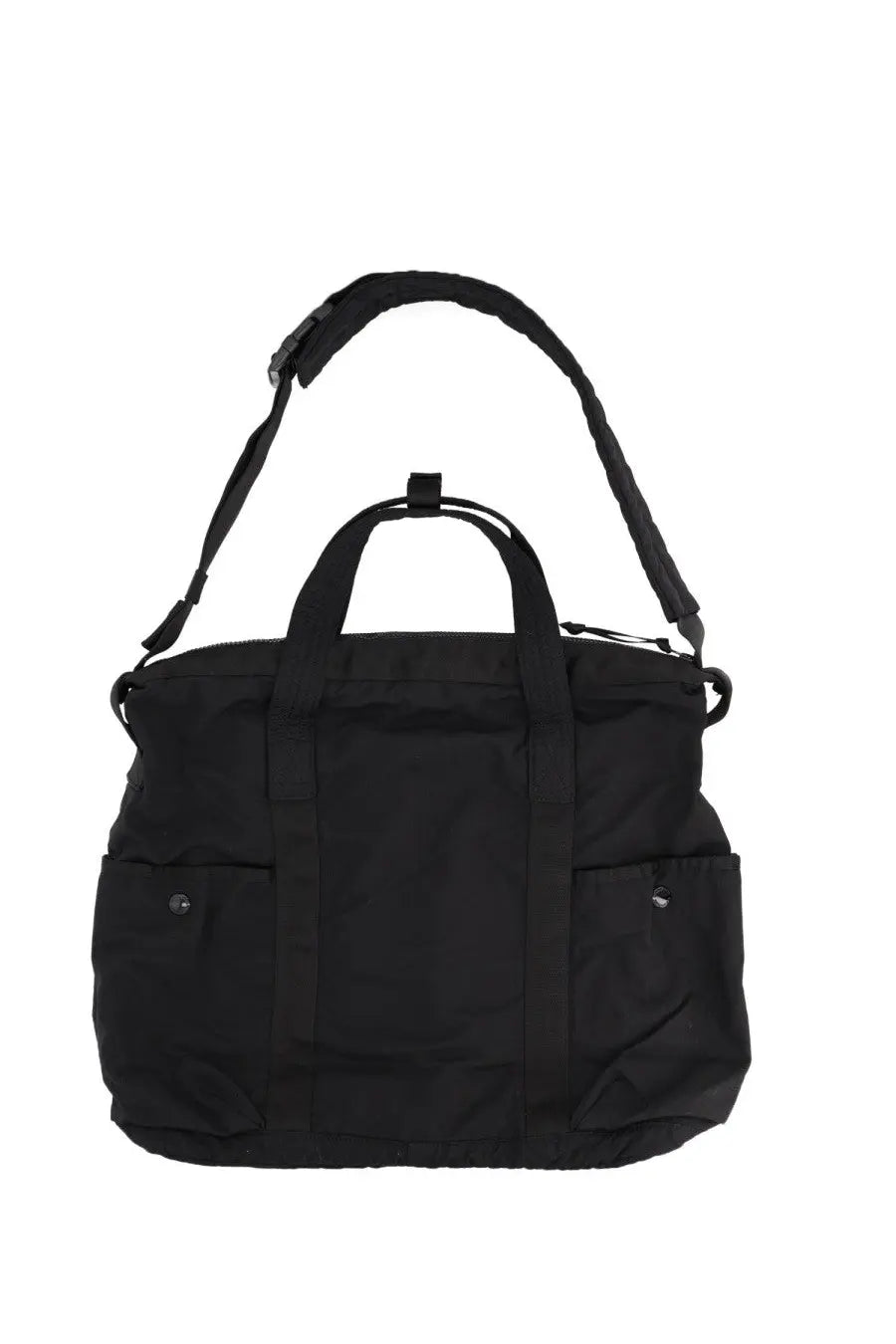 C.P. Company unisex borsa tote twill black nylon duffel bag with adjustable shoulder strap and front pockets