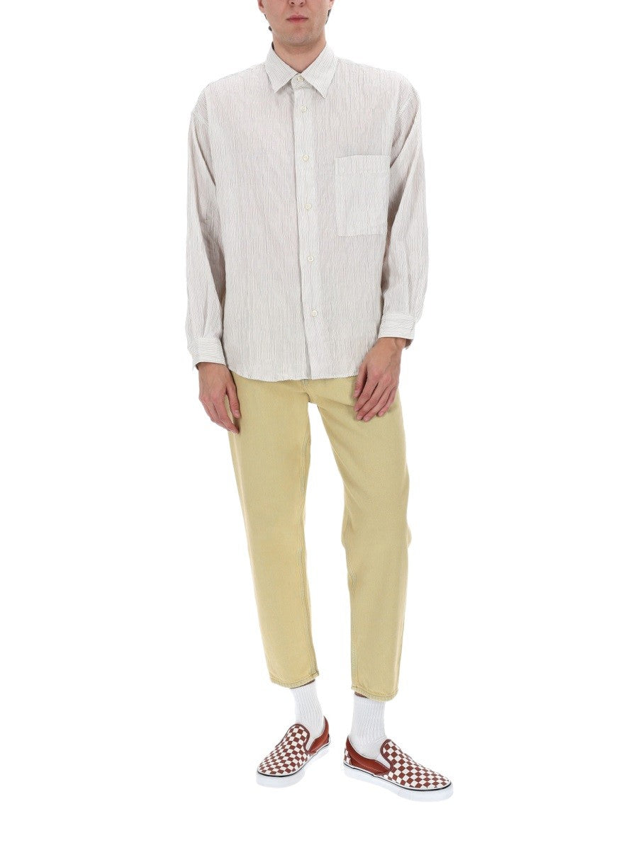 Amish Supplies Men's Camicia in Cotone Crinckle Beige