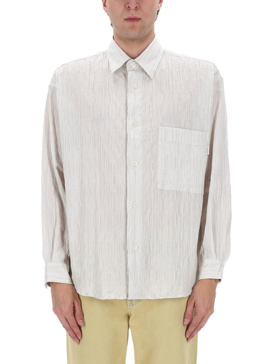 Amish Supplies Men's Camicia in Cotone Crinckle Beige