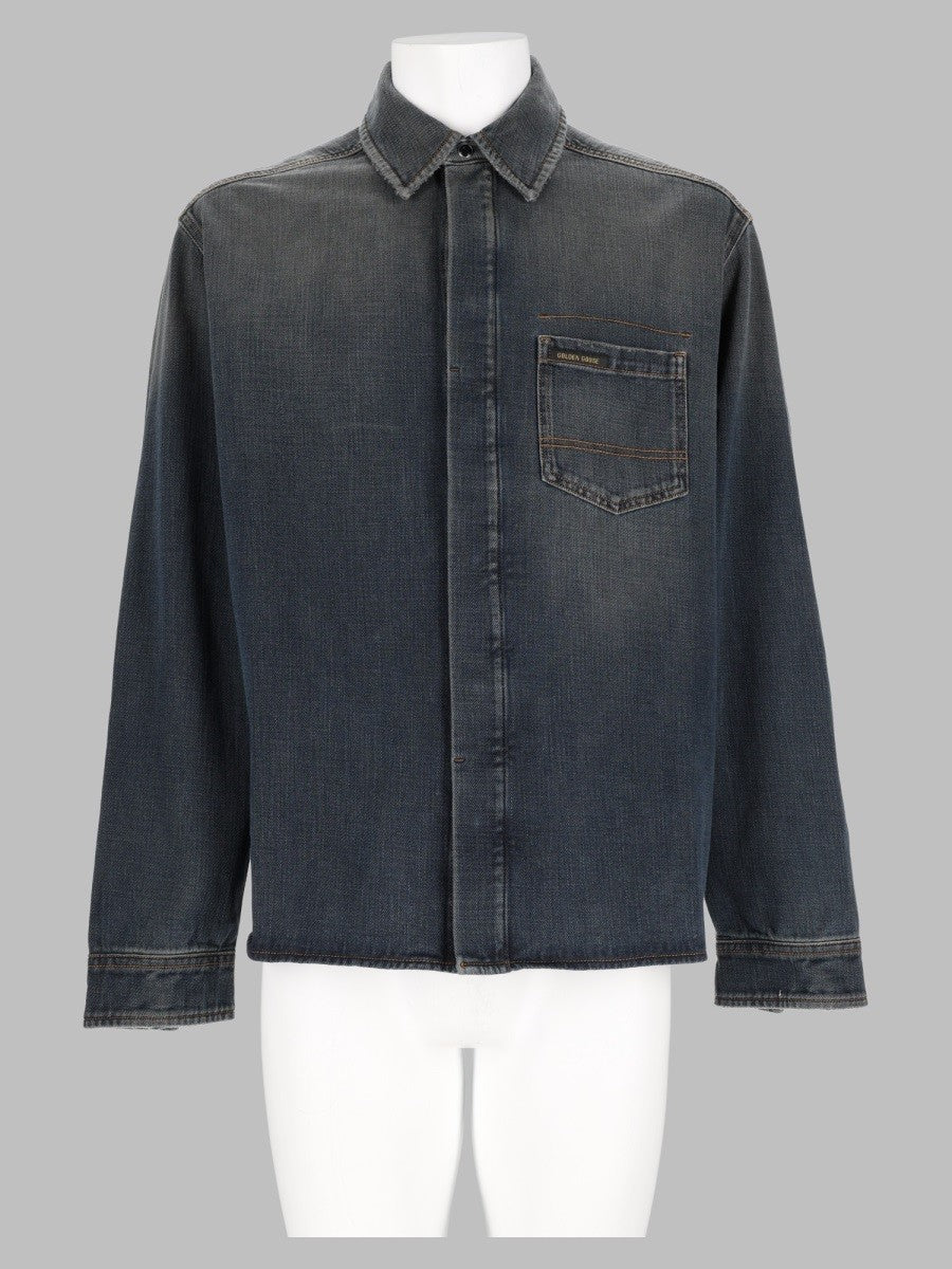 Golden Goose Men's Camicia Slim Fit in Denim Di Cotone Blue