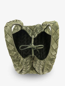 Bottega Veneta Women's Campana Intrecciato Suede Shoulder Bag Green