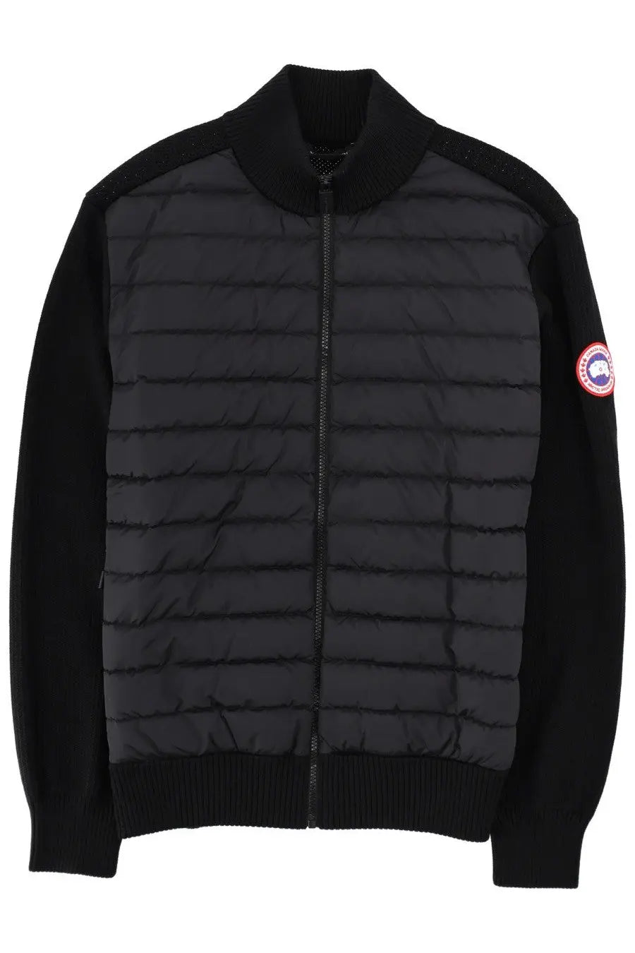 Canada Goose men’s giacca in maglia hybridge black quilted bomber jacket with ribbed collar and canada goose logo patch