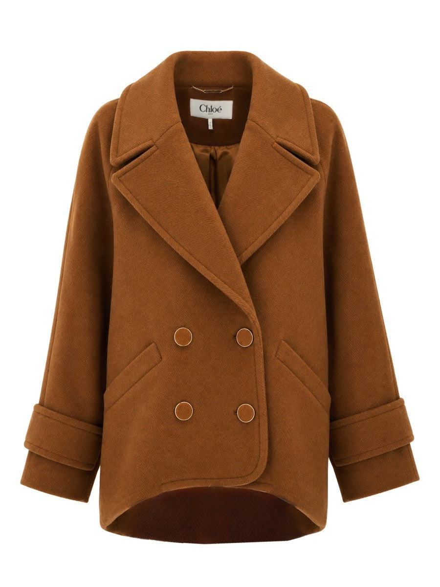Chloé Women's Cappotto Corto Doppiopetto in Lana Beige