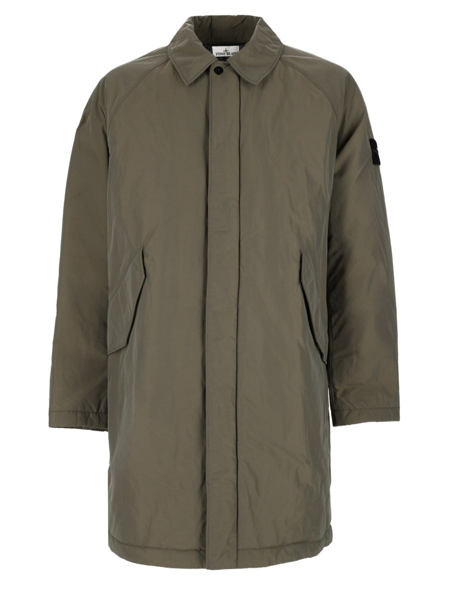 Stone Island Men's Cappotto Lungo in Micro Twill Green