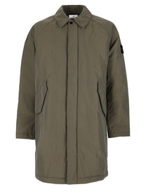 Stone Island Men's Cappotto Lungo in Micro Twill Green