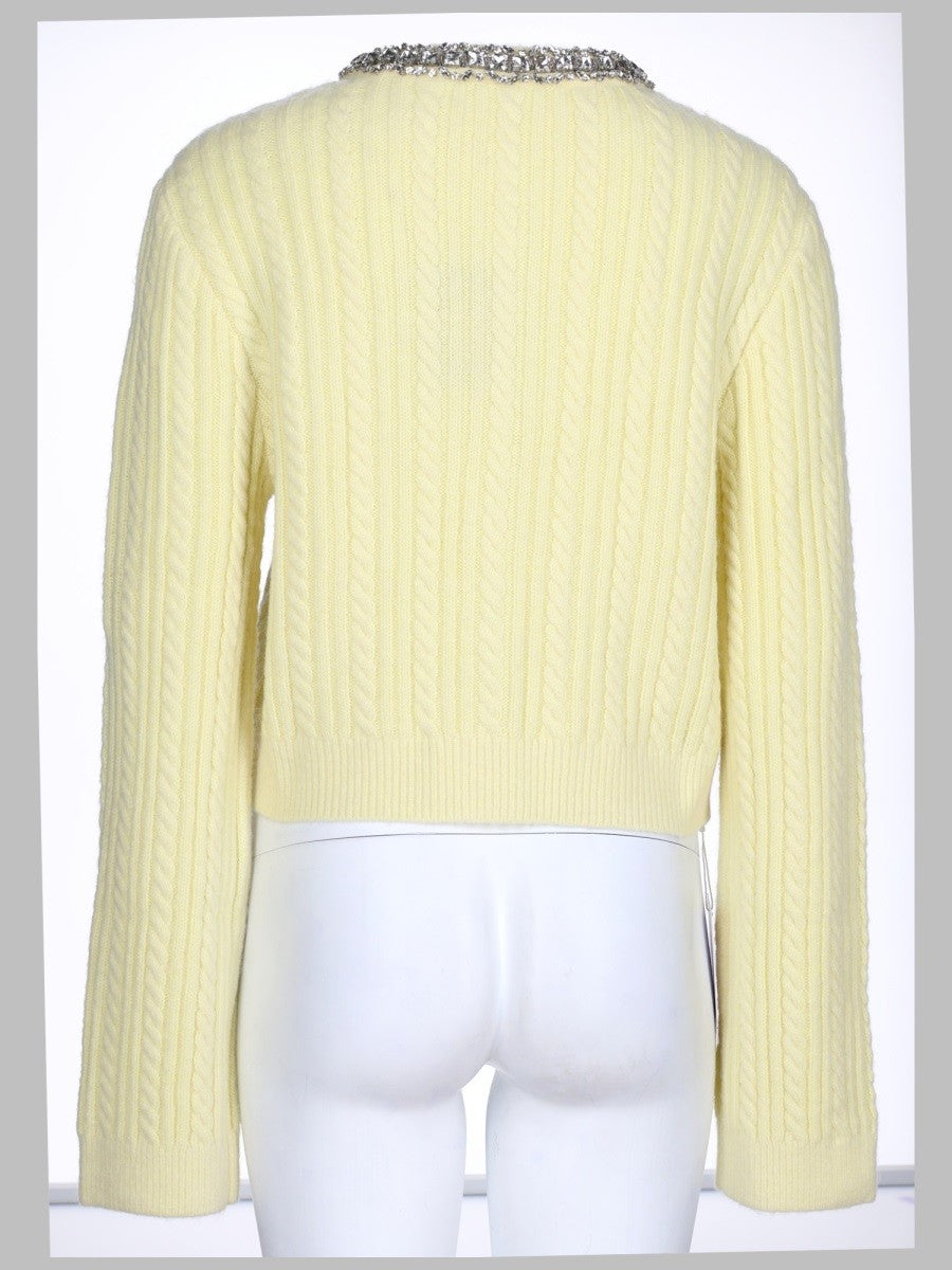 self-portrait Women's Cardigan Con Perle Strass Yellow