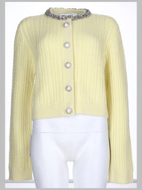 self-portrait Women's Cardigan Con Perle Strass Yellow