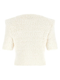 Balmain Cardigan Tweed Plumetis White