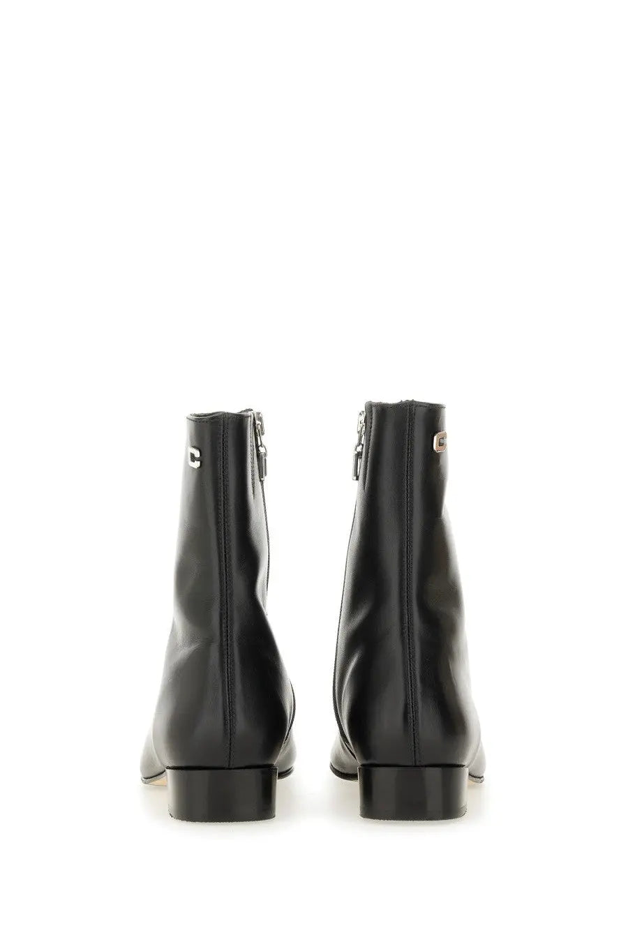 Carel paris women’s black leather ankle boots with low block heel and silver zipper pulls