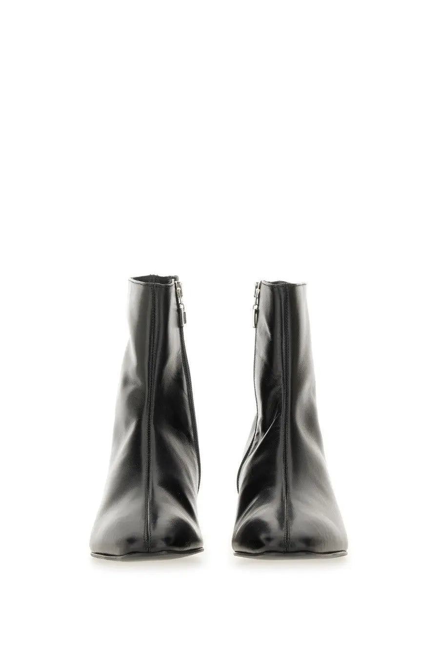 Carel Paris women’s black leather ankle boots with sleek minimalist design and inner side visible zippers