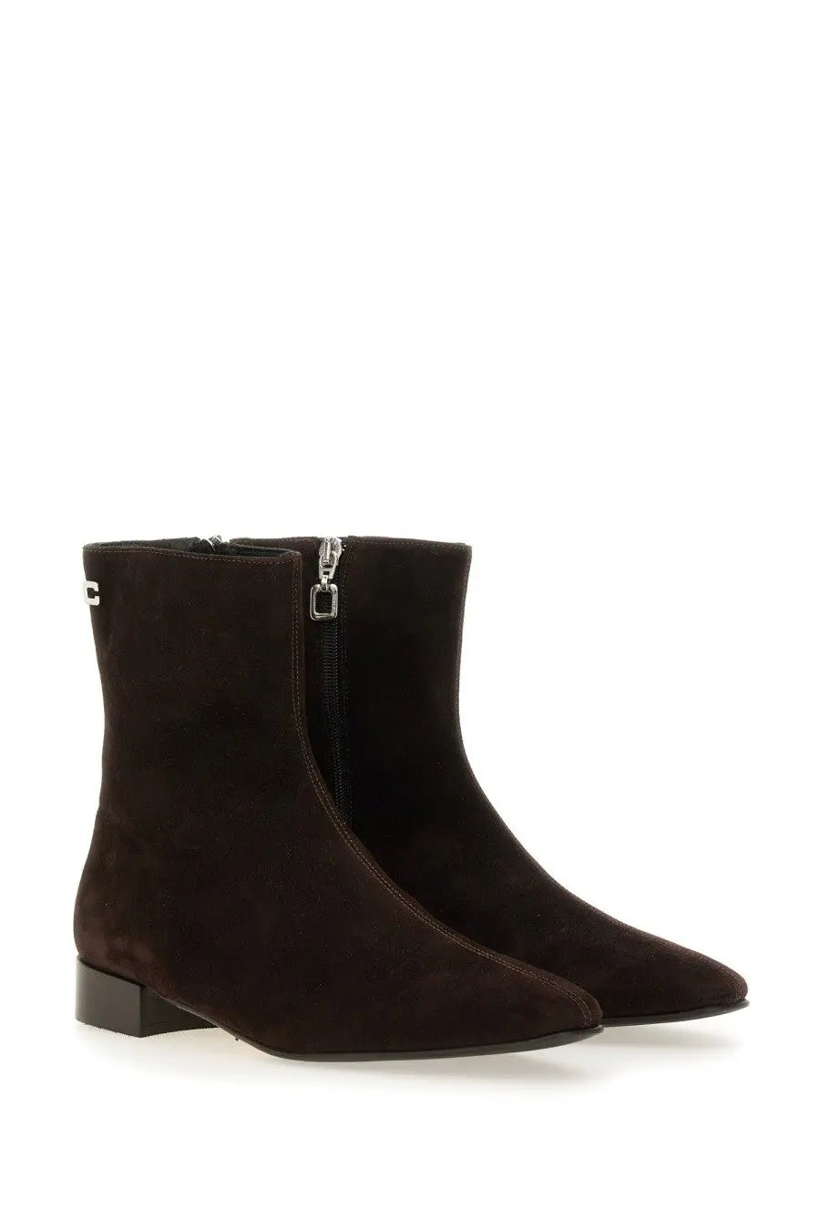 Carel Paris women’s ankle boot aiglon brown in dark brown suede with low block heel and silver zipper pull