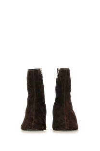 Carel Paris women’s ankle boot Aiglon brown dark brown suede with sleek minimalist design and silver inner zippers