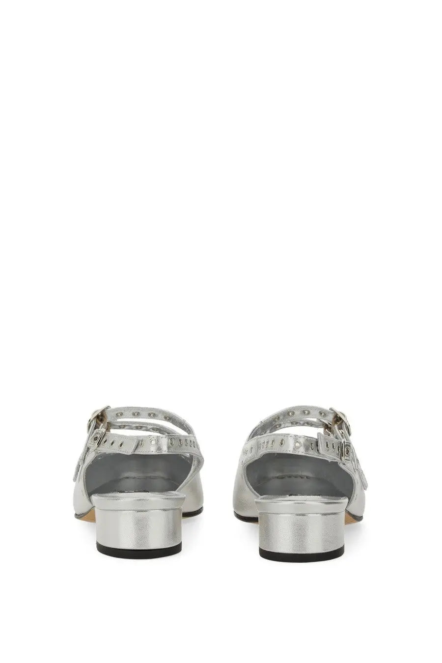 Carel paris women’s mary jane slingback queen silver metallic sandals with block heel and decorative straps