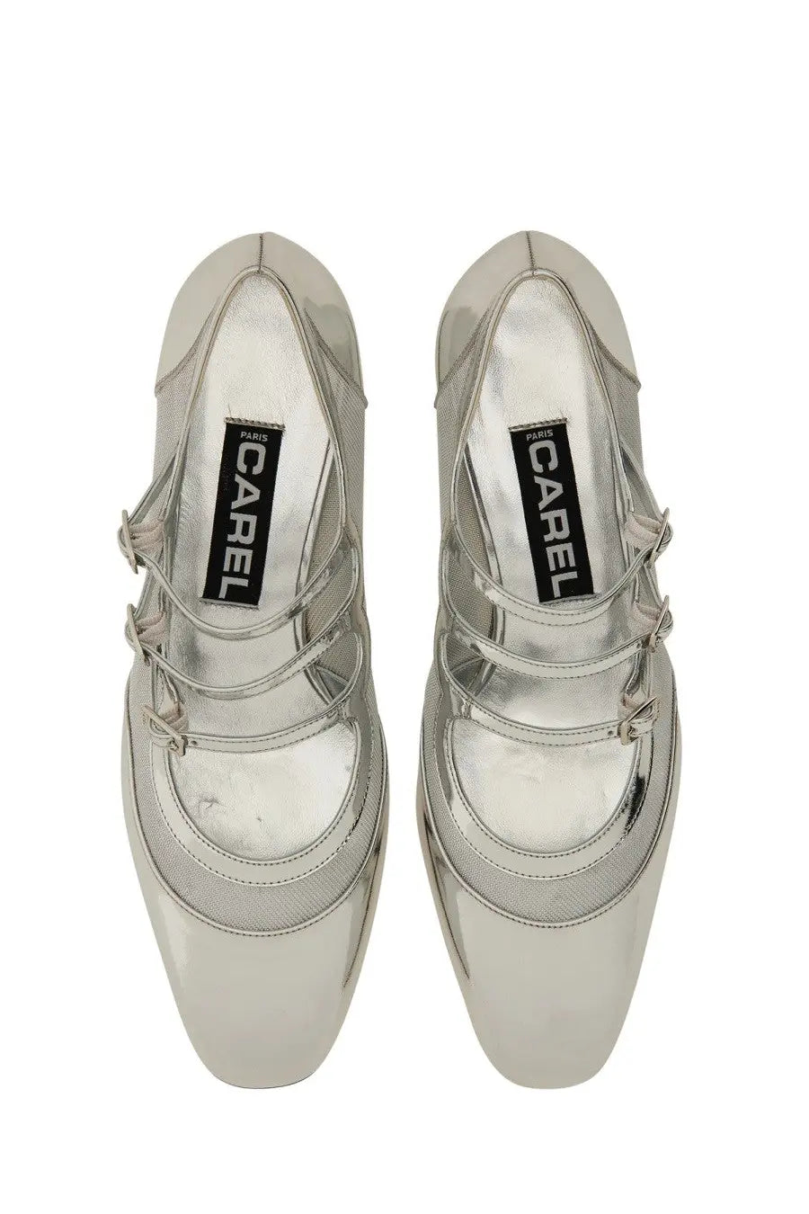 Carel paris women’s pump kinight silver featuring silver metallic lace-up design with sleek mesh detailing
