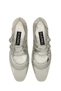 Carel paris women’s pump kinight silver featuring silver metallic lace-up design with sleek mesh detailing