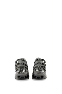 Carel Paris women’s pump mary jane camden black patent leather shoes with silver studs and buckle details