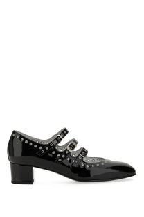 Carel Paris women’s pump mary jane Camden black patent leather shoe with silver toned studs and buckle straps