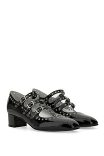 Carel Paris women’s pump mary jane black patent leather shoes with silver buckle straps and stud detailing