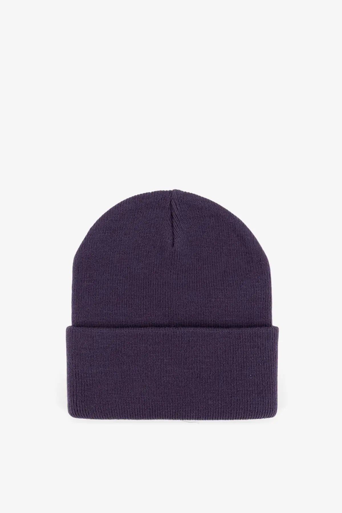 Carhartt wip men’s acrylic beanie hat in solid deep purple knit with folded cuff
