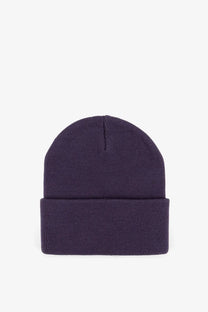 Carhartt wip men’s acrylic beanie hat in solid deep purple knit with folded cuff