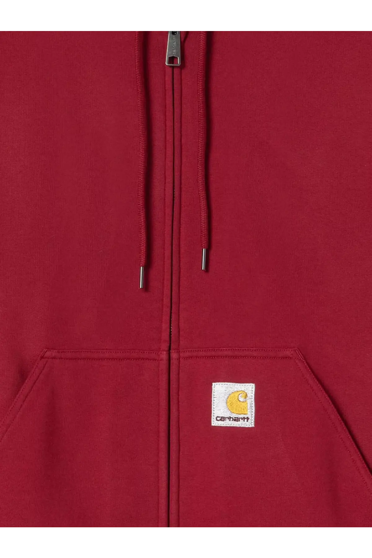 Carhartt Wip men’s active sweat cotton blend red hoodie with yellow logo patch and matching drawstrings