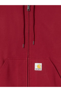 Carhartt Wip men’s active sweat cotton blend red hoodie with yellow logo patch and matching drawstrings