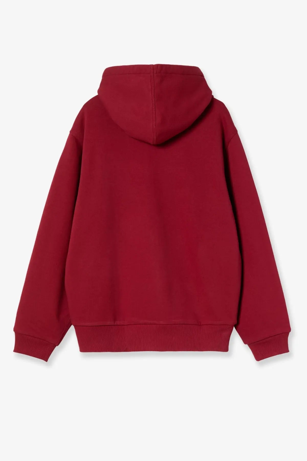 Carhartt Wip men’s active sweat cotton blend jacket in rich red with soft ribbed hem and cuffs and a hood