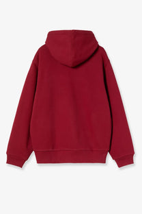 Carhartt Wip men’s active sweat cotton blend jacket in rich red with soft ribbed hem and cuffs and a hood