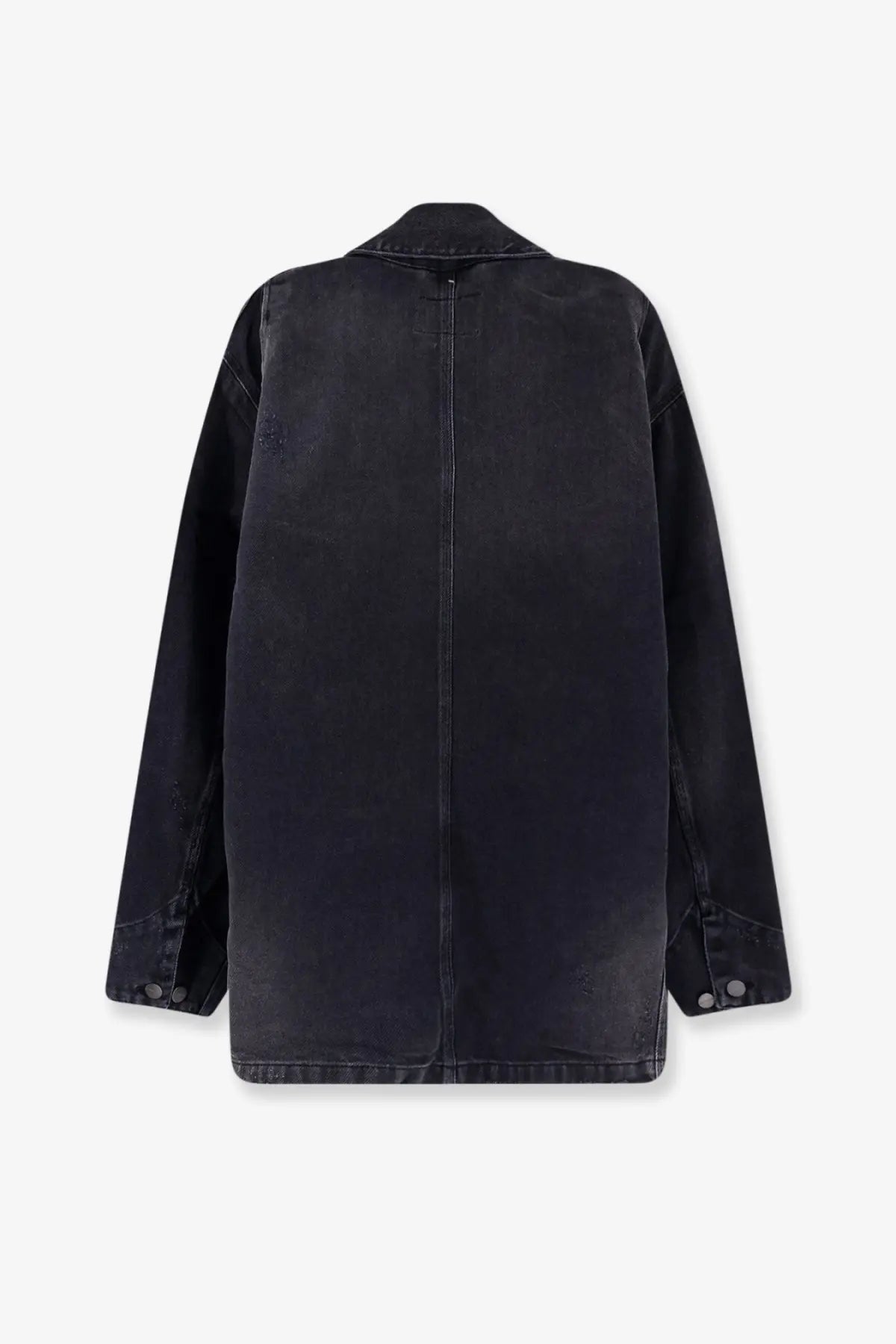 Carhartt Wip men’s Aden black denim jacket with relaxed fit and subtle distressed details on black denim material