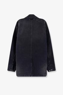 Carhartt Wip men’s Aden black denim jacket with relaxed fit and subtle distressed details on black denim material