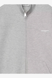 Carhartt wip men’s alda cotton blend sweatshirt in gray heather with white embroidered logo and silver zipper