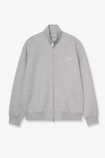 Carhartt Wip men’s heather gray cotton blend zip-up sweatshirt with subtle white embroidered logo on left chest