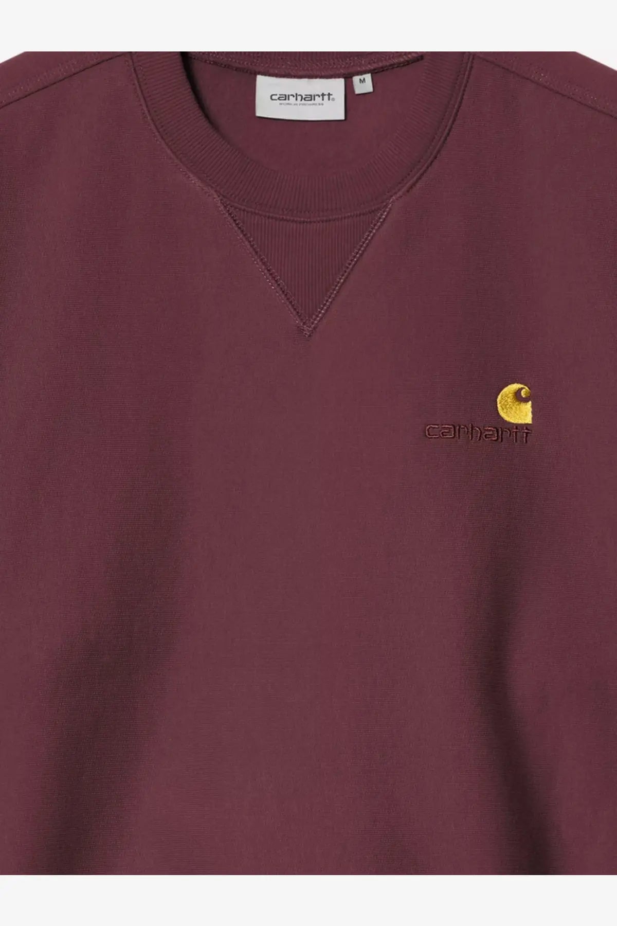 Maroon Carhartt Wip men’s cotton sweatshirt with yellow embroidered logo and brand tag in red color
