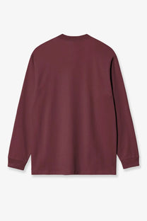 Carhartt wip men’s maroon long-sleeved crewneck organic cotton shirt for casual wear