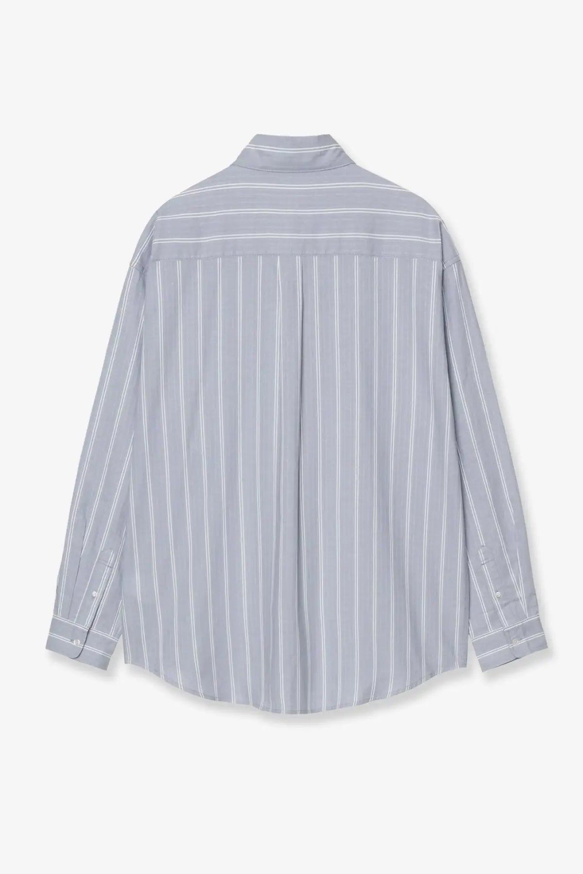 Carhartt Wip men’s Beale striped cotton shirt in light gray with thin white vertical stripes and classic collar